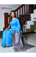 Tussar Silk Saree With Madhubani Printed Gicha Silk Pallu And Zari Border (KR131)